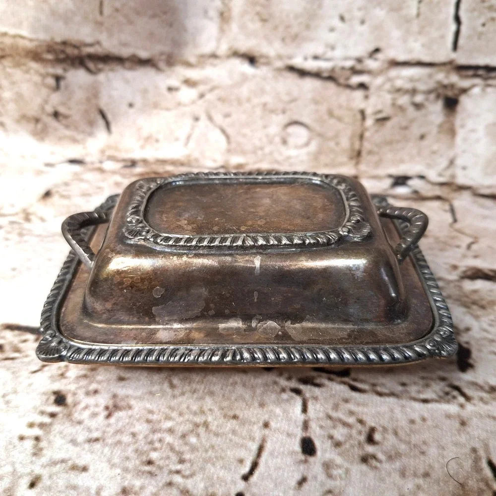 Antique‎ Abercrombie & Fitch Silver Plated Butter Dish Marvelous Aged Patina